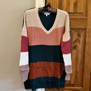 Grace & Lace Striped Color Block V-Neck Sweater (Size: Medium)